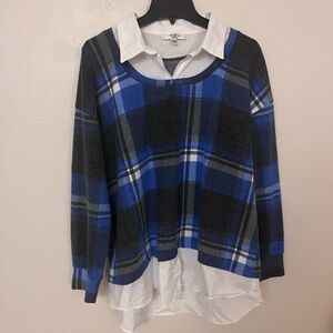 Moa Moa women’s blue and white plaid button down size 1X